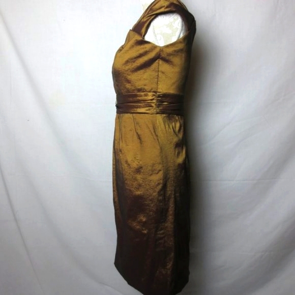Badgley Mischka Cocktail Dress Metallic Bronze Crepe Rhinestone Evening Size 8 … - Picture 5 of 11